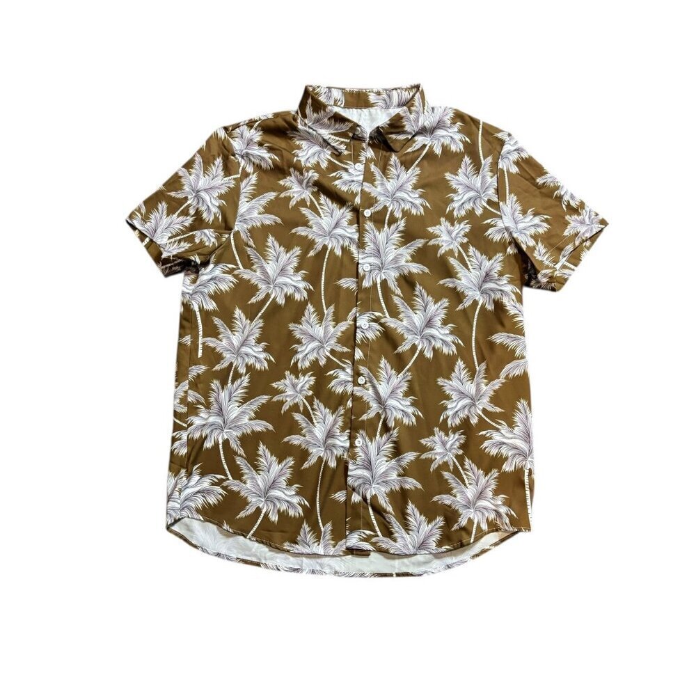 Men's Short-Sleeve With Brown & White Palm Trees Button-Down Shirt - Picture 4 of 7